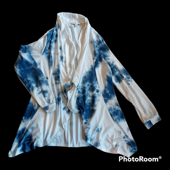 Stellah Tie-Dye Long Sleeve Open Waterfall Cardigan, size L - Picture 2 of 5